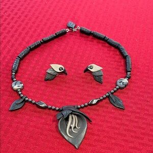 Elegant Black and grey Necklace and Earring Set